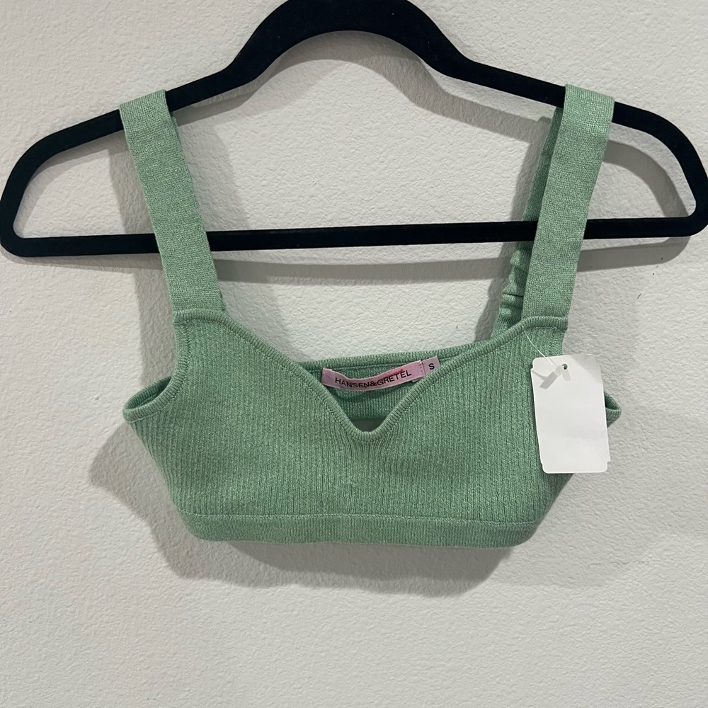 NWT Hansen & Gretel Sage Green Ribbed Knit Bralette Crop Top Size S